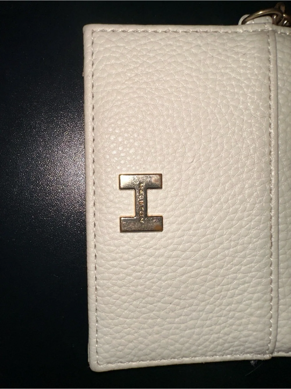 H by Halston Cream Leather Card Holder with Gold Keychain